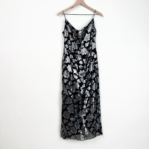 Club Monaco Silk Slip Jacquard Midi Dress Floral Sleeveless Cowl Wedding Guest - Picture 6 of 14